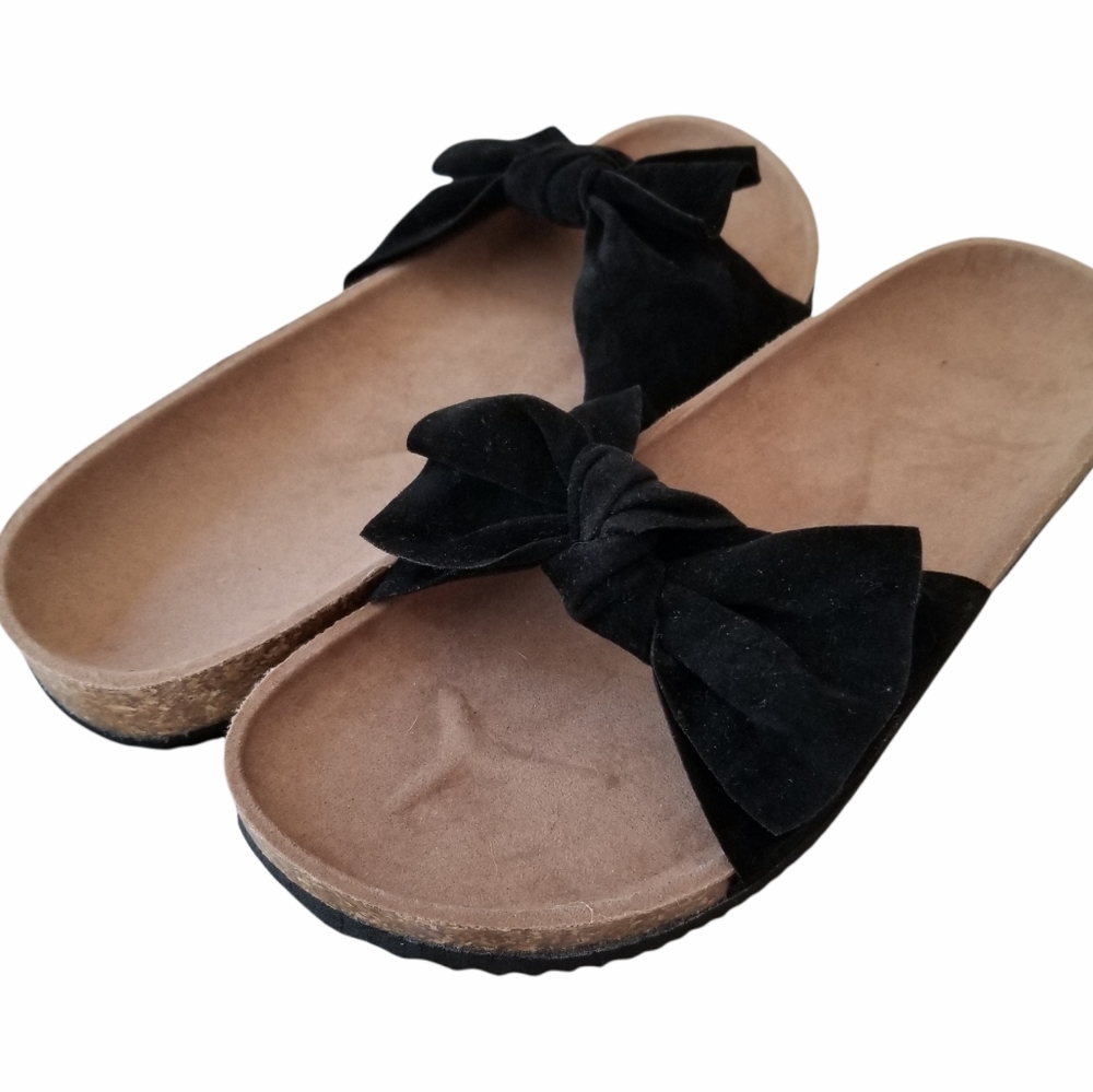 Black Velvet Bow Cork Heel Slip-On Sandals EU 39 - Picture 5 of 15